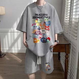 Waffles suit Super plus size Clothes 300 Jin Clothes Fashion Brand Graffiti Short Sleeve Shorts Two-Piece Set