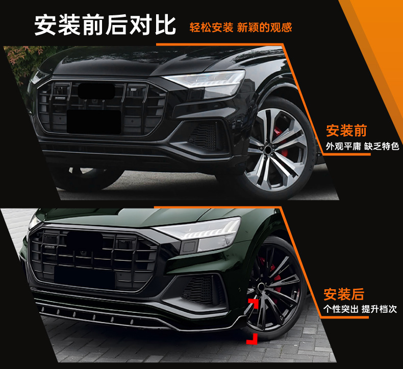 Suitable for Audi Q8 Sq8 4m 2019-2023 Early Model Black Warrior Front Lip Front Spoiler Surround Modification