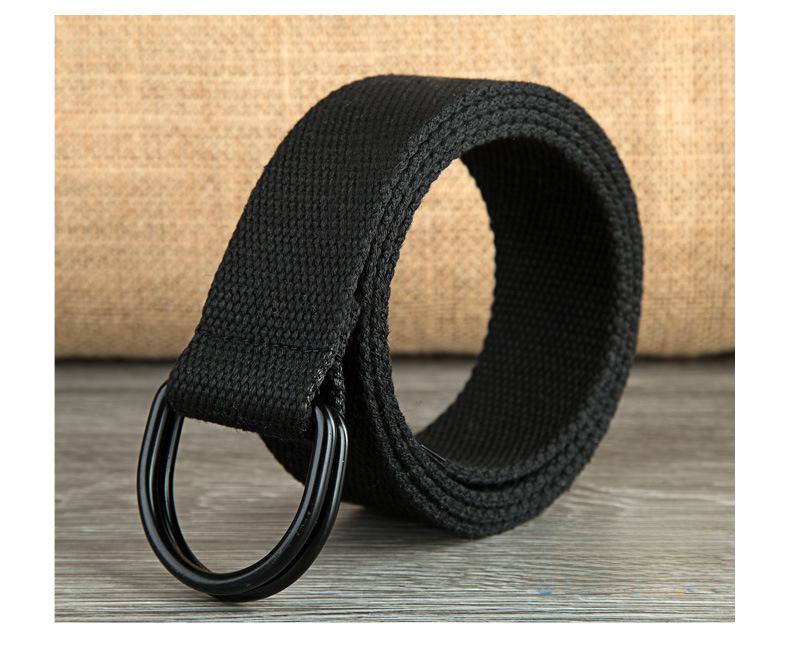 Double-loop Canvas Belt Men's and Women's Black D-shaped Buckle Cloth Belt Half-ring Long Canvas Belt_voghion.com