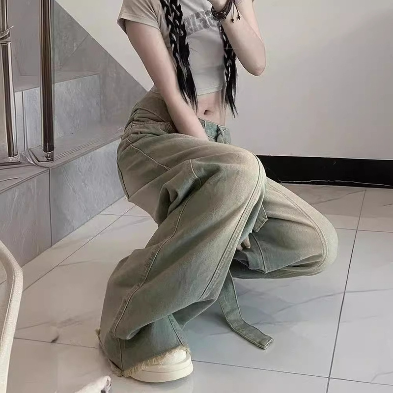 【韩牛】2025秋冬新新款毛边拼接设计百搭宽松高腰阔腿牛仔裤女|undefined