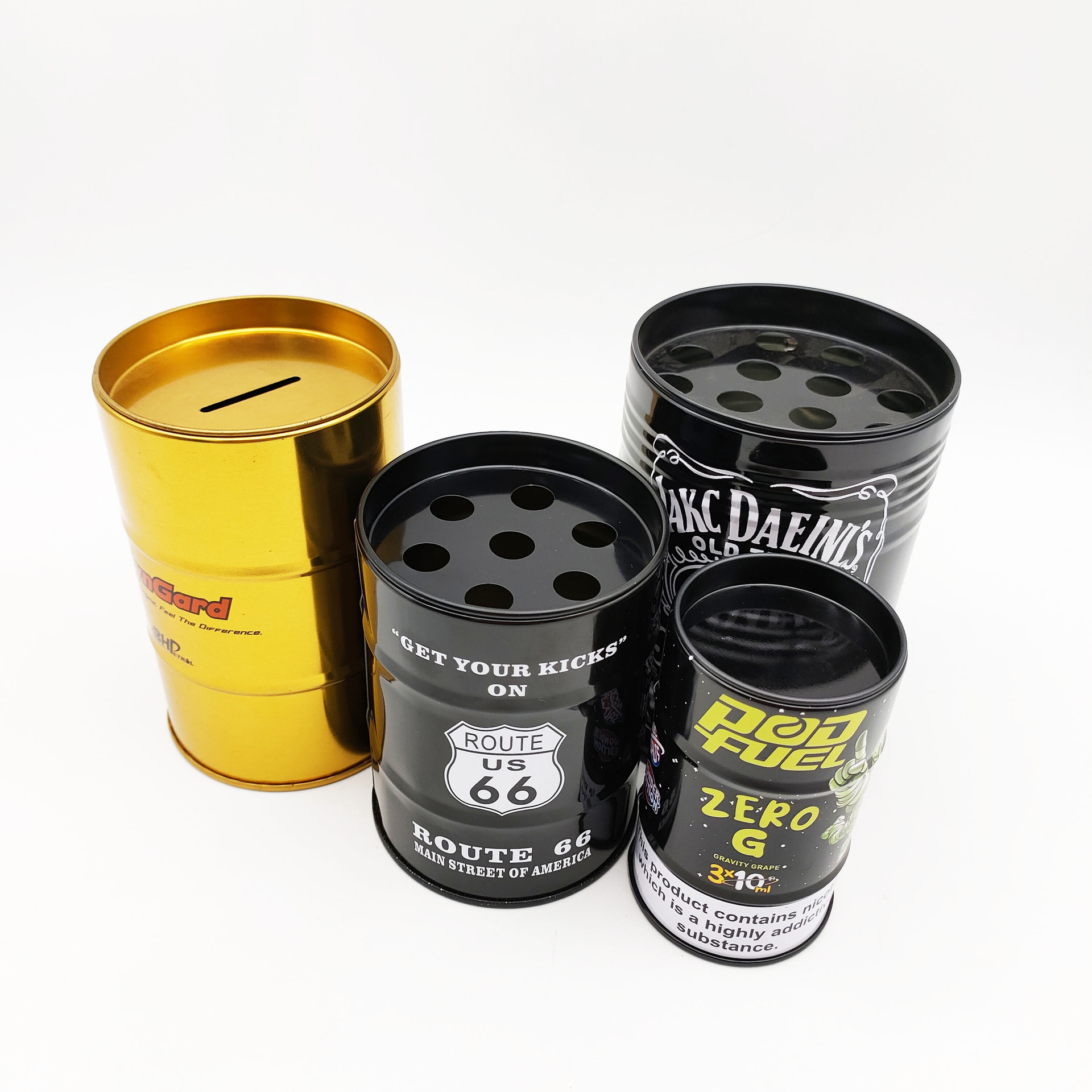 批发马口铁罐创意储蓄礼品罐大中小号金属油桶罐笔筒铁皮筛盅