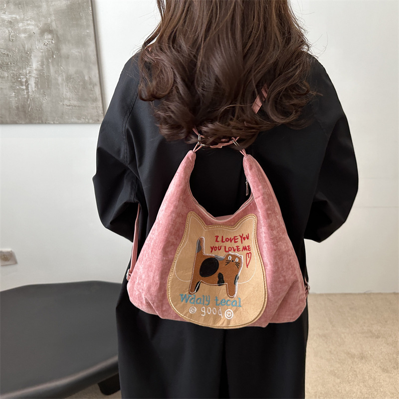 Bolso Tote de trabajo de gran capacidad en otoño e invierno para mujer 2024 nuevo bolso de mensajero de tres manos de dibujos animados