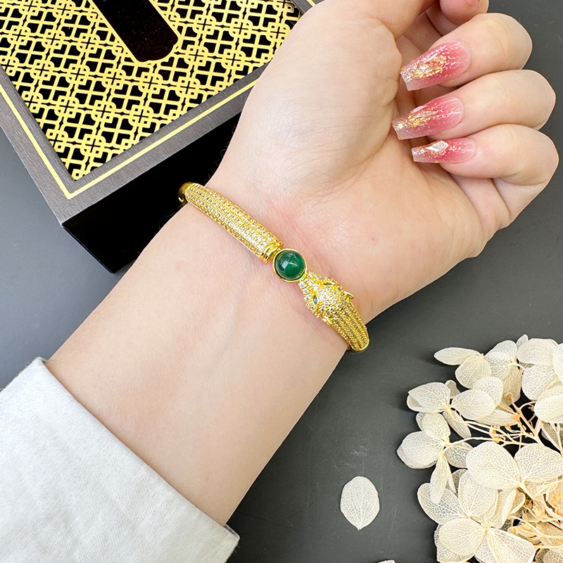 Nuevos productos vietnamitas arena oro zorro brazalete abierto lleno de diamantes jade herencia antigua China estilo Yiwu joyería al por mayor