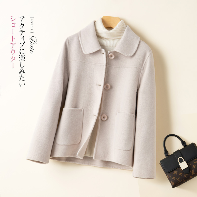 Wholesale autumn and winter Hepburn double-sided cashmere coat women's short little doll collar pure wool woolen coat