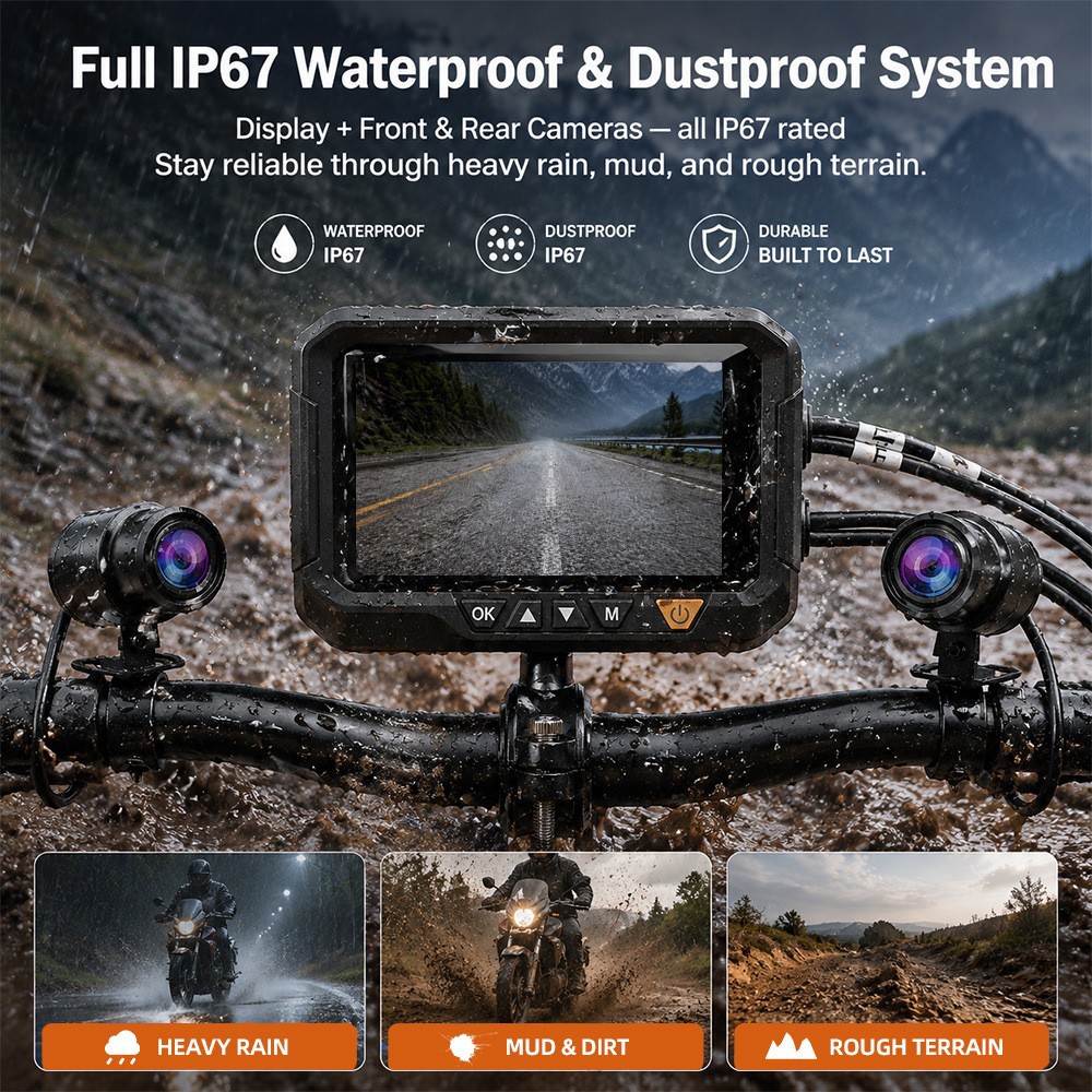Cross-border motorcycle recorder, high-definition waterproof motorcycle recorder, WiFi connectivity, dual front and rear recording of driving trajectory