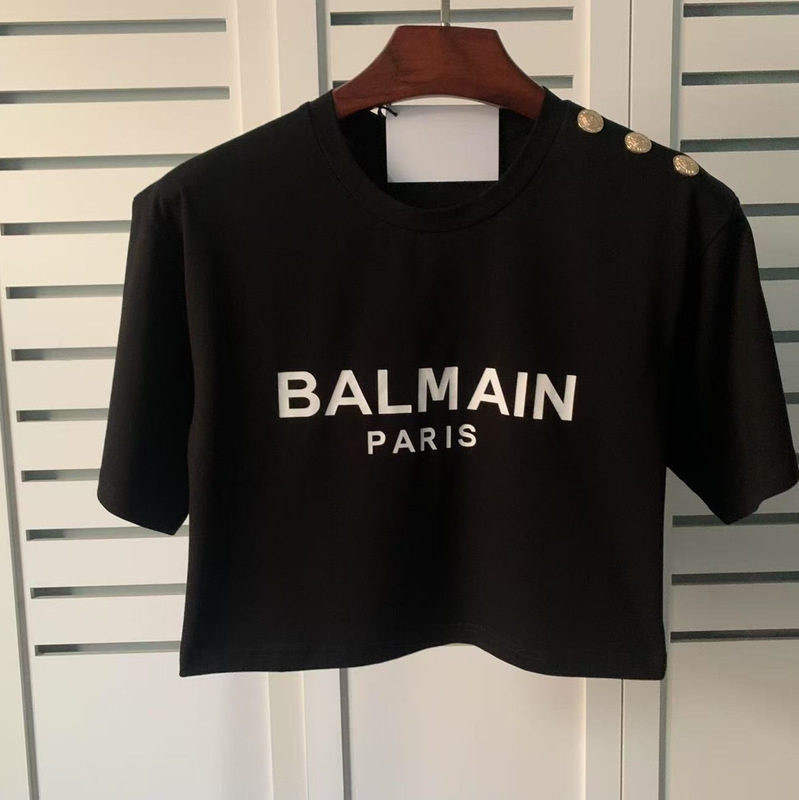 Hong Kong Trendy Brand New Balmain Short Cotton Loose Classic Letter balmain Women's T-Shirt Internet Celebrity Same Style Hong Kong Trendy Brand New Balmain Short Cotton Loose Classic Letter balmain Women's T-Shirt Internet Celebrity Same Style