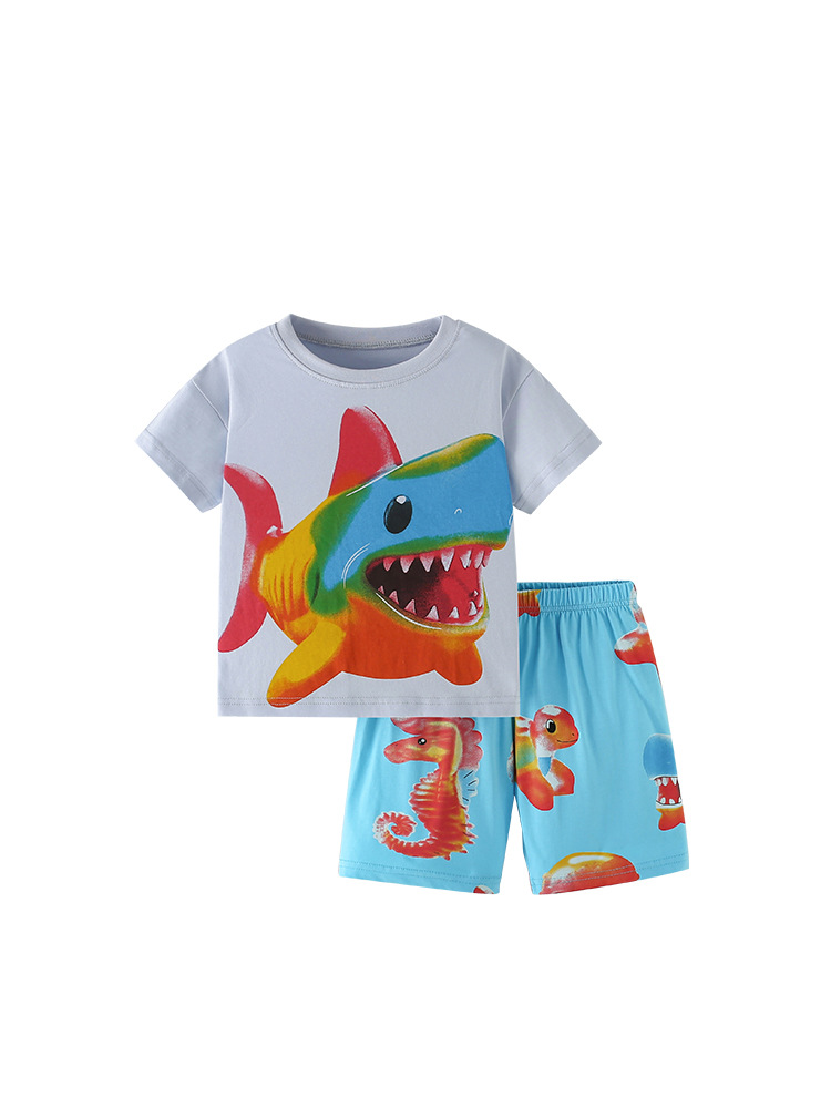 Trajes transfronterizos para niños malwee verano nuevo cuello redondo de manga corta ropa casera para niños europeos y estadounidenses