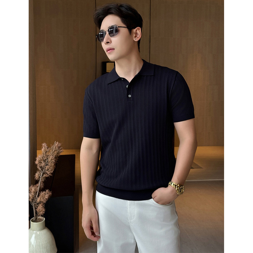 Polo camiseta de punto camiseta de manga corta hombre paolo anti-rayas vieja camiseta de negocios de verano fábrica transfronteriza al por mayor