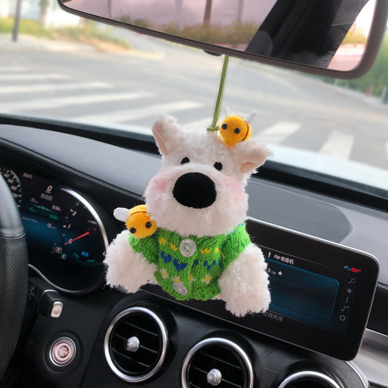 Lindo colgante de coche de West Highland garabateado cachorro amor felpa colgante de coche muñeca muñeca regalo de cumpleaños mujer
