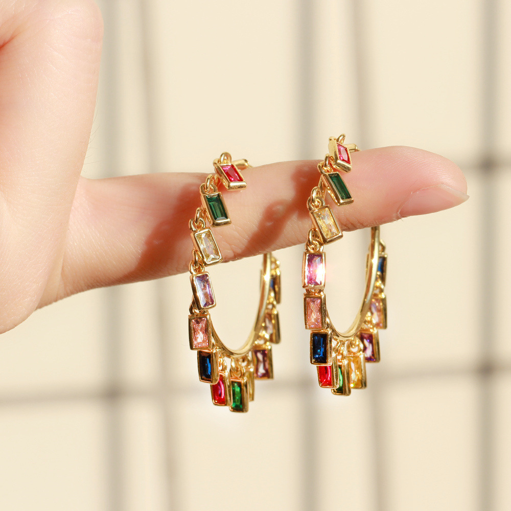 1 Pair Luxurious Lady Geometric Inlay Copper Zircon Drop Earrings display picture 3