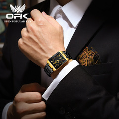 外貿跨境熱款方形男士鋼帶表商務日曆石英防水腕錶手錶一件代發