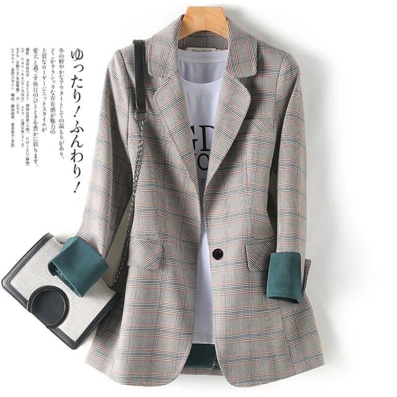2024 New Artistic Plaid Small Suit Jacket Spring and Autumn Women's Korean-style Casual British-style Fashionable Slim-fit Suit 2024 New Artistic Plaid Small Suit Jacket Spring and Autumn Women's Korean-style Casual British-style Fashionable Slim-fit Suit