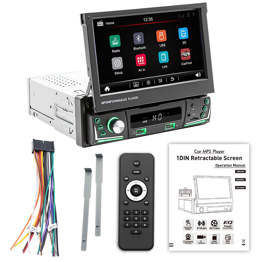 7 pulgadas de pantalla retráctil coche MP5 reproductor bluetooth manos libres tarjeta universal coche MP3MP4 control central radio
