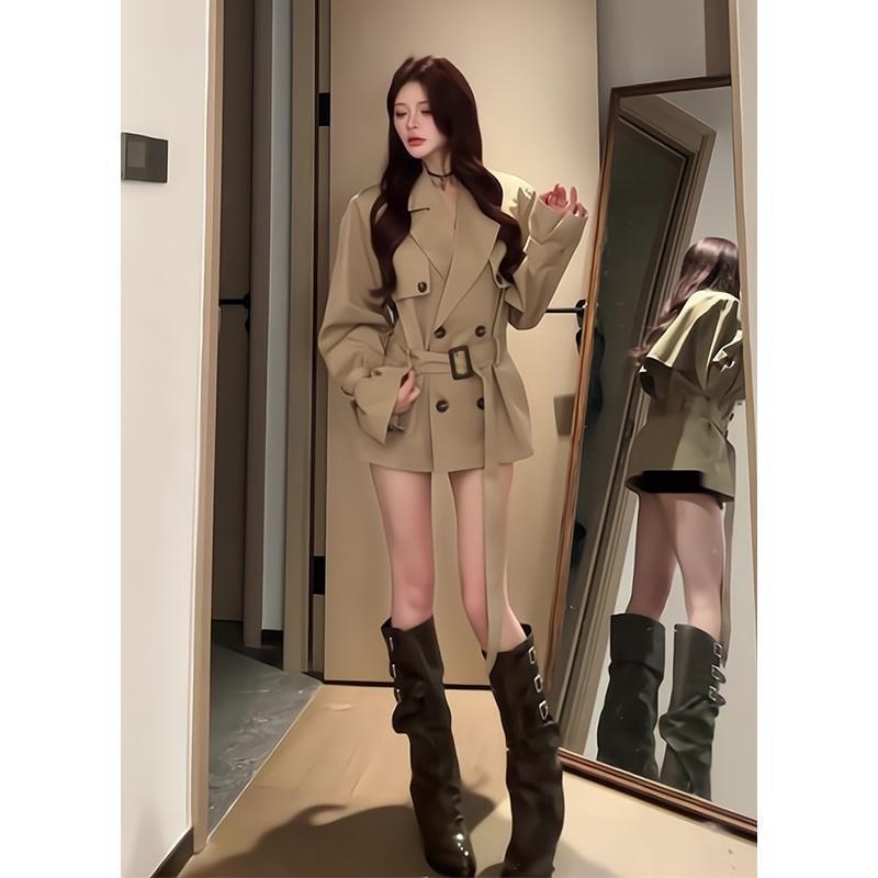 法式卡其色短款风衣外套女早春小个子收腰显瘦感气质休闲大衣|undefined
