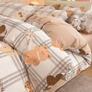 Cartoon cotton quilt cover single piece 150x 200x 230 new 100 cotton quilt cover bed sheet dormitory bed four-piece set