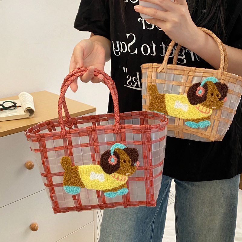 かわいい子犬のハンドバッグ、小さなトートバッグ、ショッピング用の編まれた野菜バスケットバッグ、仕事や通勤用の多用途のハンドバッグ、小さなバッグ|undefined