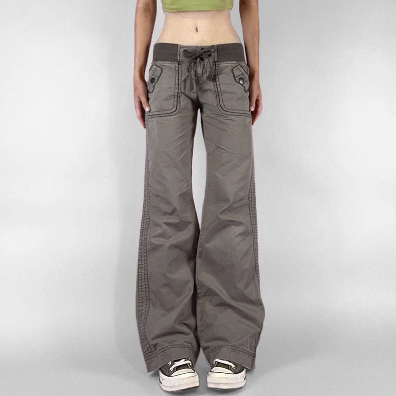 European and American Style Distinctive Street Slim-fit Slimming Workwear Trousers Women's Straight Wide Pants Strap Low Waist Casual Jeans Trendy European and American Style Distinctive Street Slim-fit Slimming Workwear Trousers Women's Straight Wide Pants Strap Low Waist Casual Jeans Trendy