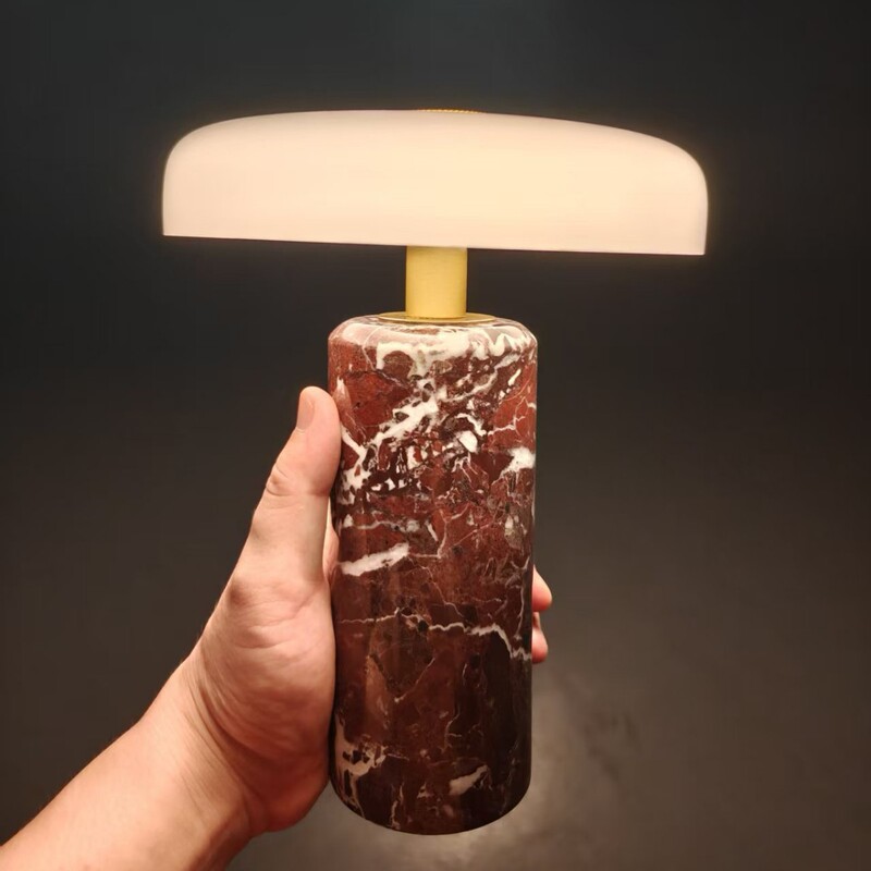 Danish Trip Carrara marble rechargeable table lamp with USB-C charging, suitable for bedroom ambiance and living room decoration