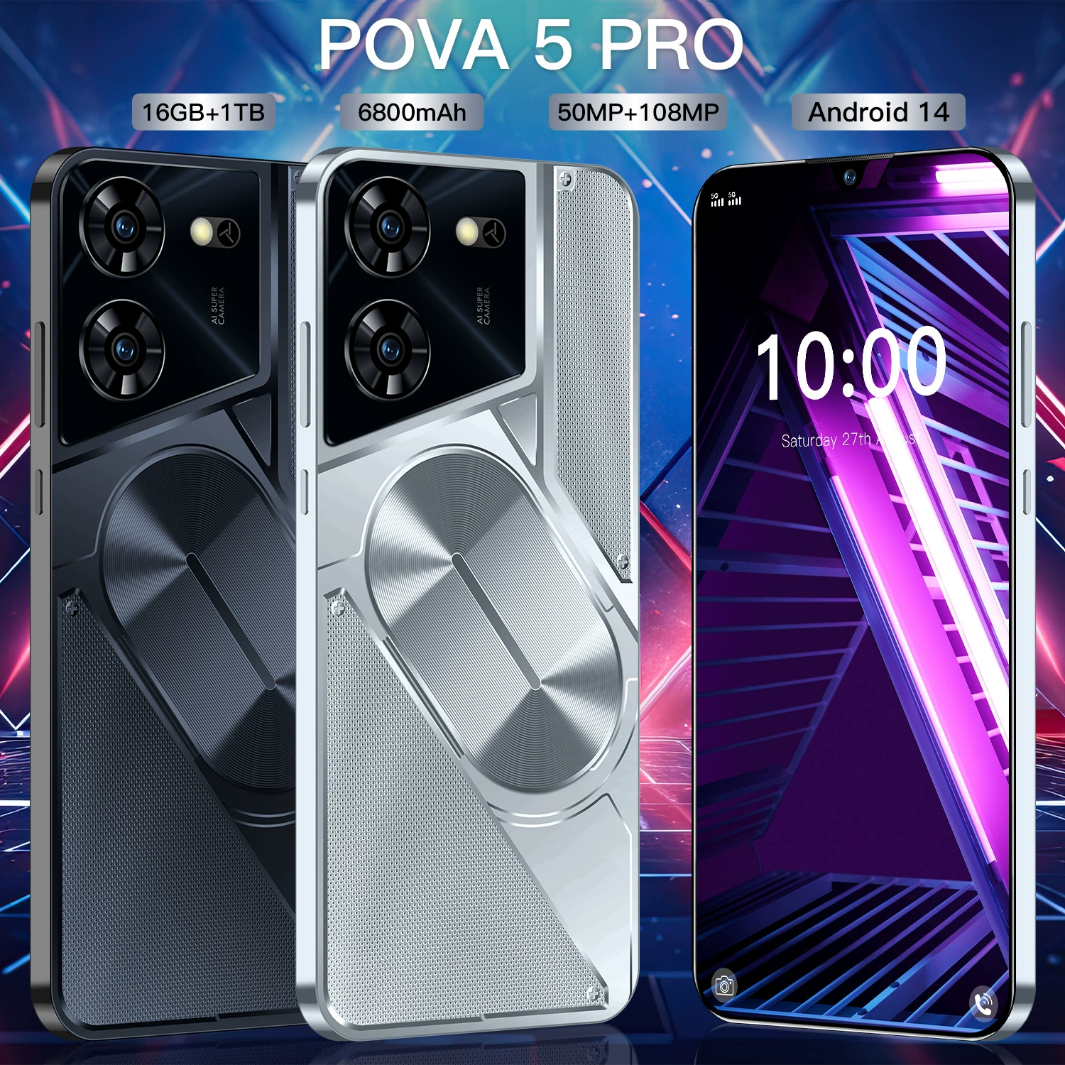 Персонализированный кросс-граничный глобальный смартфон Pova5 Pro с ультракрупным экраном, высоким разрешением, 16+1T источник фабрика (хит продаж)