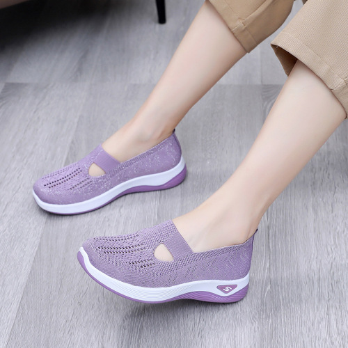 Shoes for women summer breathable soft bottom middle-aged and elderly mother shoes one foot stomp ladies canvas shoes TEMU cross-border large size women's shoes 