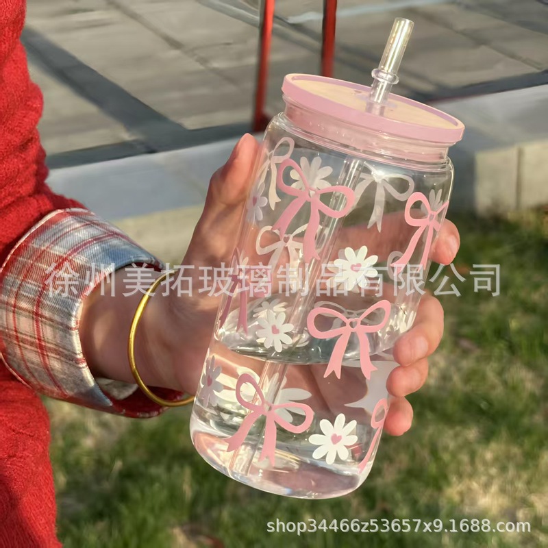 クロスボーダースポットかわいいプリントイチゴコーラカップ蝶プリントウォーターカップ高ホウケイ酸ガラスカップ卸売|undefined