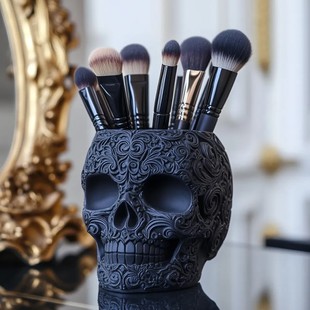 Cross-Border New Halloween Personalized Skull Skull Makeup Brush Holder Pen Holder Decorative Flower Pot Home Decoration Ornaments