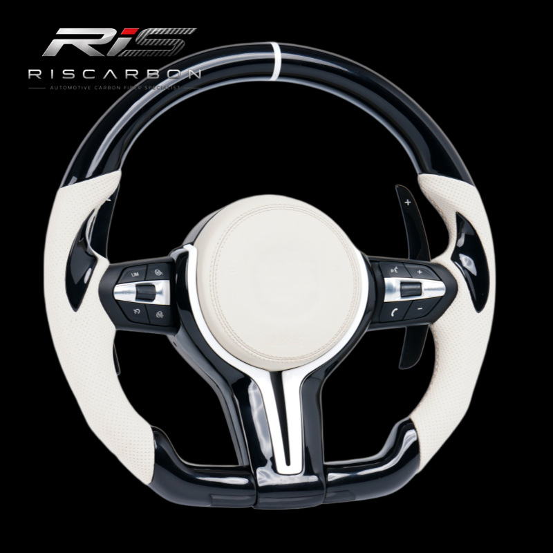 Off-white perforated leather steering wheel compatible with BMW Piano Black F01 F15 F20 F22 F25 F31 F30