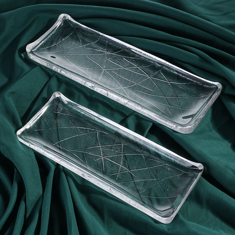 Creative transparent long glass plate rectangular Japanese food presentation household fish plate flat plate sushi plate tableware
