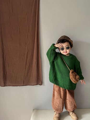Autumn and winter children's clothing long-sleeved thickened green thick knitted Korean style pullover forest round neck sweater for girls