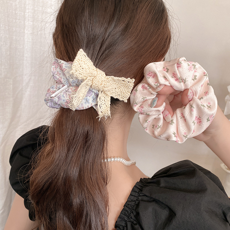 Tela floral de ensueño, lazo para el cabello del intestino grueso, pintura al óleo francesa, lazo, cuerda para la cabeza linda y simple, accesorios para el cabello con banda de goma de estilo universitario