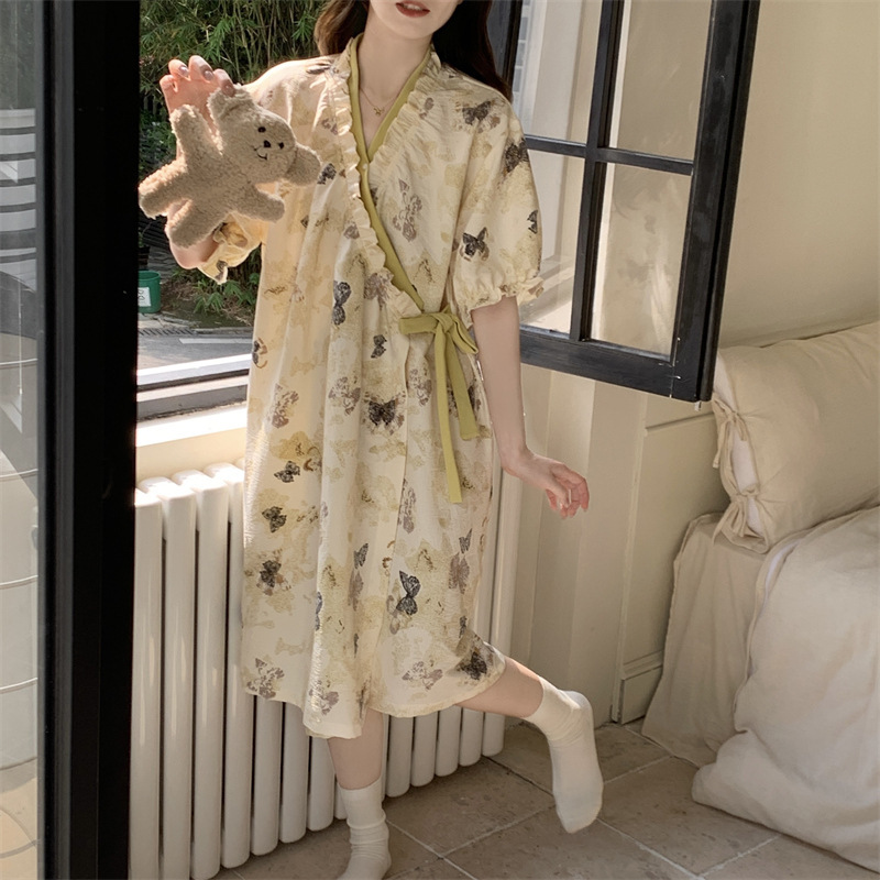 새로운 여성 잠옷 구름 면화 기모노 중국 스타일 여성 만화 잠옷 섹시한 귀여운 잠옷 여성 목욕 가운 홈웨어