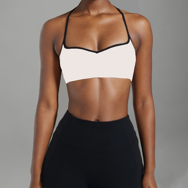 Procesamiento personalizado OEM comercio exterior europeo y americano transfronterizo belleza espalda deporte contraste color sujetador melocotón cadera alta cadera elástica pantalones de yoga