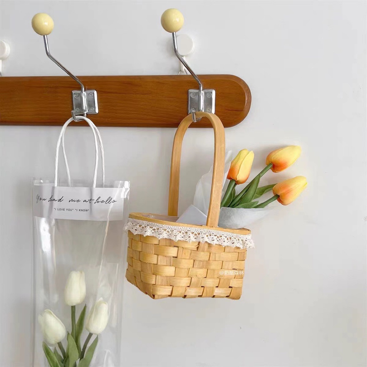 38 bowknot cesta de flores de madera cesta de flores decoración del hogar cesta de flores redonda pequeña cesta de flores sala de estar