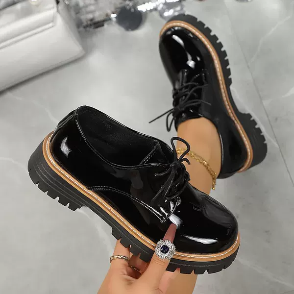 2026 Summer Deep-Cut Round-Toe Lace-Up British Style Casual Commuter Women's Shoes Retro Loafers