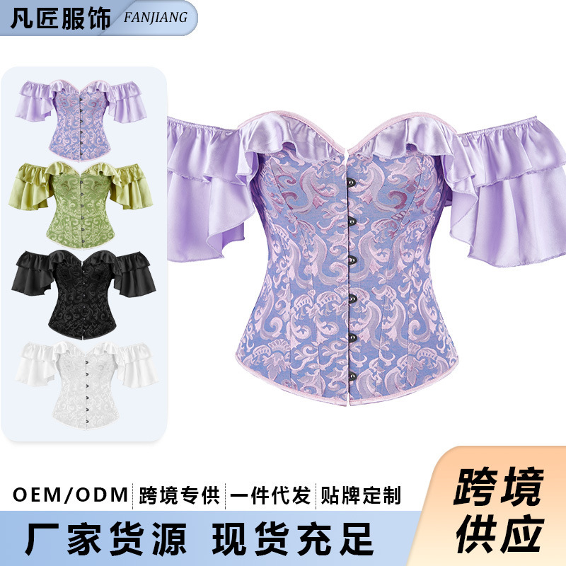 Cross-Border New Women's Corset Silks and Satins Lace Jacquard One-Shoulder Off-Shoulder Retro Palace Body Shaping Garments Cross-Border New Women's Corset Silks and Satins Lace Jacquard One-Shoulder Off-Shoulder Retro Palace Body Shaping Garments