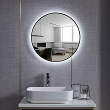 背光圓形鐵藝LED燈鏡洗手盆壁掛衛浴鏡智能鏡衛生間浴室鏡子