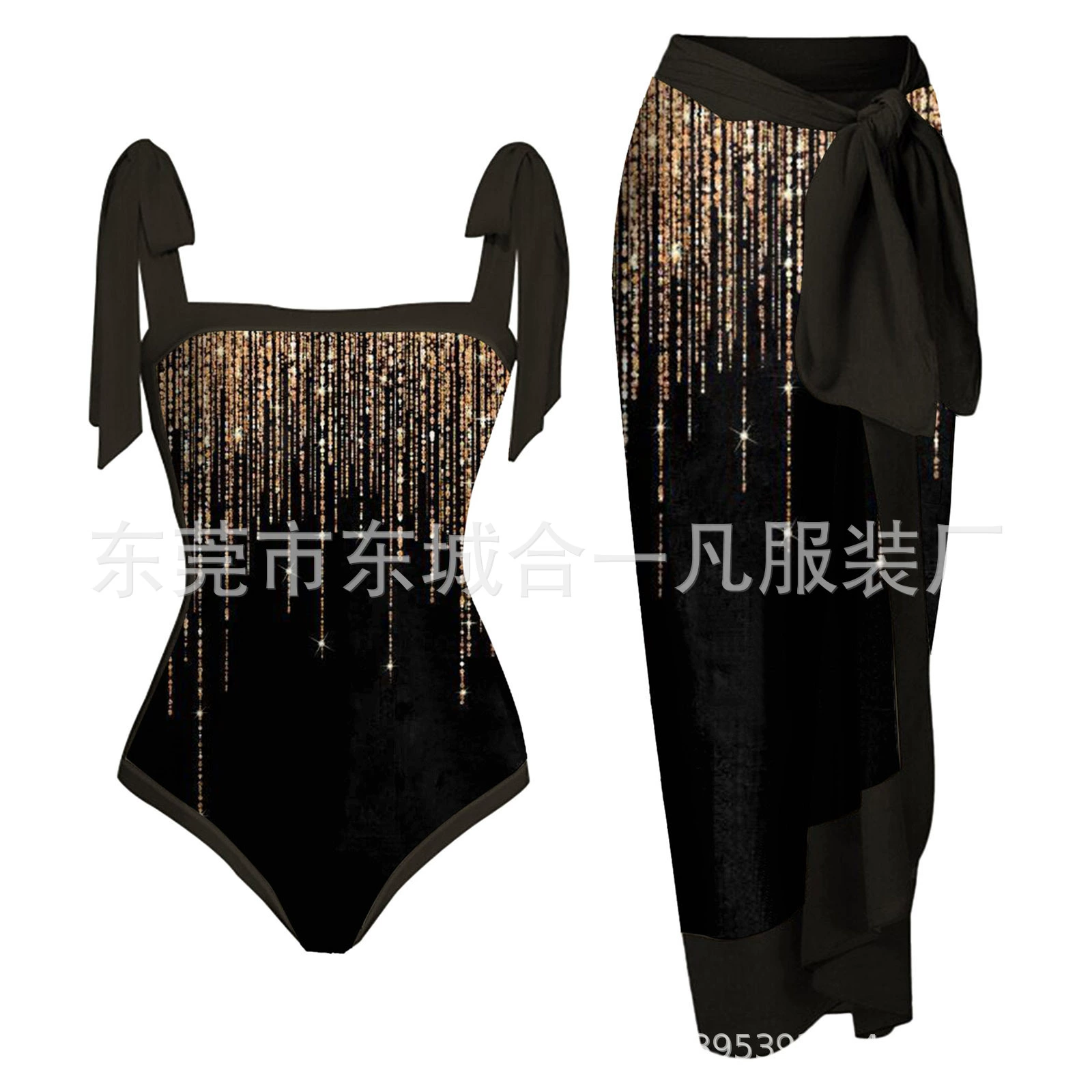 Ретро купальник, пляжная юбка, термометр, комплект, коллекция 2023 года, французский стиль, европейский стиль, защита от солнца
