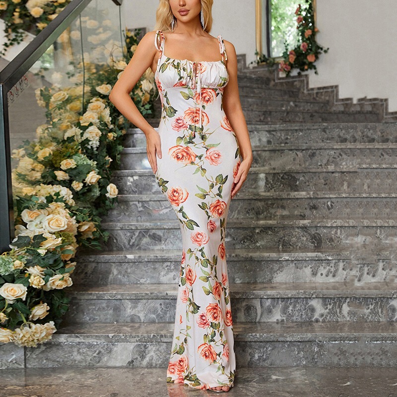 2024 Tiktok Hot-Selling Long Foreign Trade Dress, Sleeveless, Tie-Up, Backless, Slim Fit, Bodycon, Casual, Sexy Dress