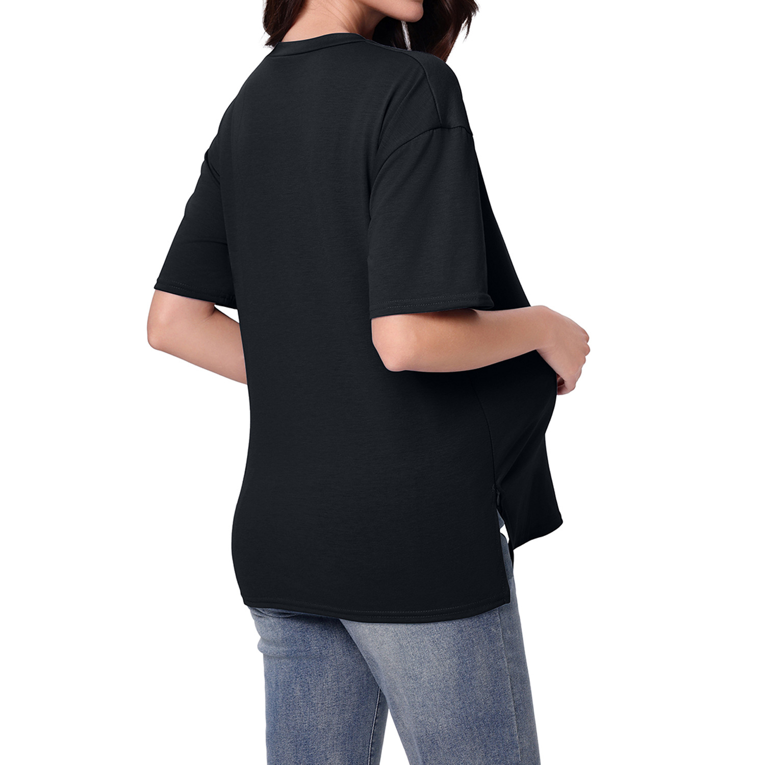 Maternity Nursing Top With Zipper Short Sleeves For Spring Summer_voghion.com