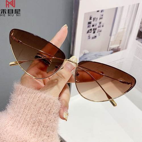  New Cat Eye Sunglasses Wholesale European and American Fashion Street Photography Decorative Mirror Progressive Color Personalized Trendy Sunglasses