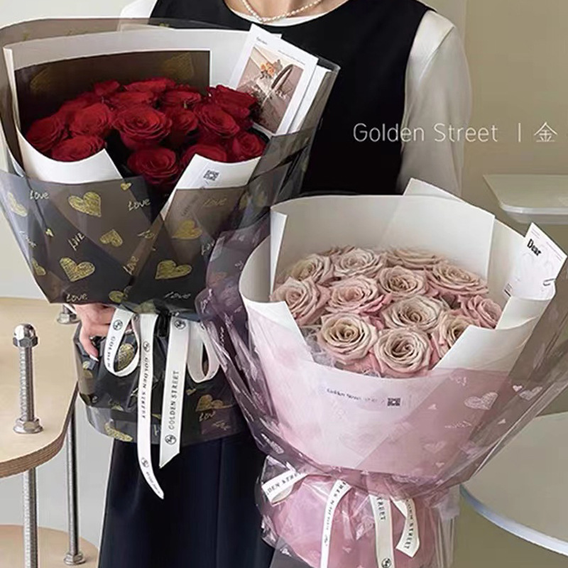 Li Zhi Ran Día de San Valentín Romántico amor impermeable papel de embalaje de flores papel de cristal transparente papel de envoltura