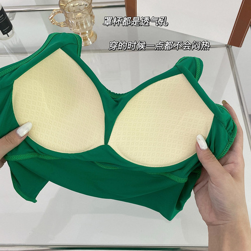 2024 spring and summer new ice silk beautiful back camisole with breast pads for hot girls to wrap their breasts inside and wear outside tube top underwear