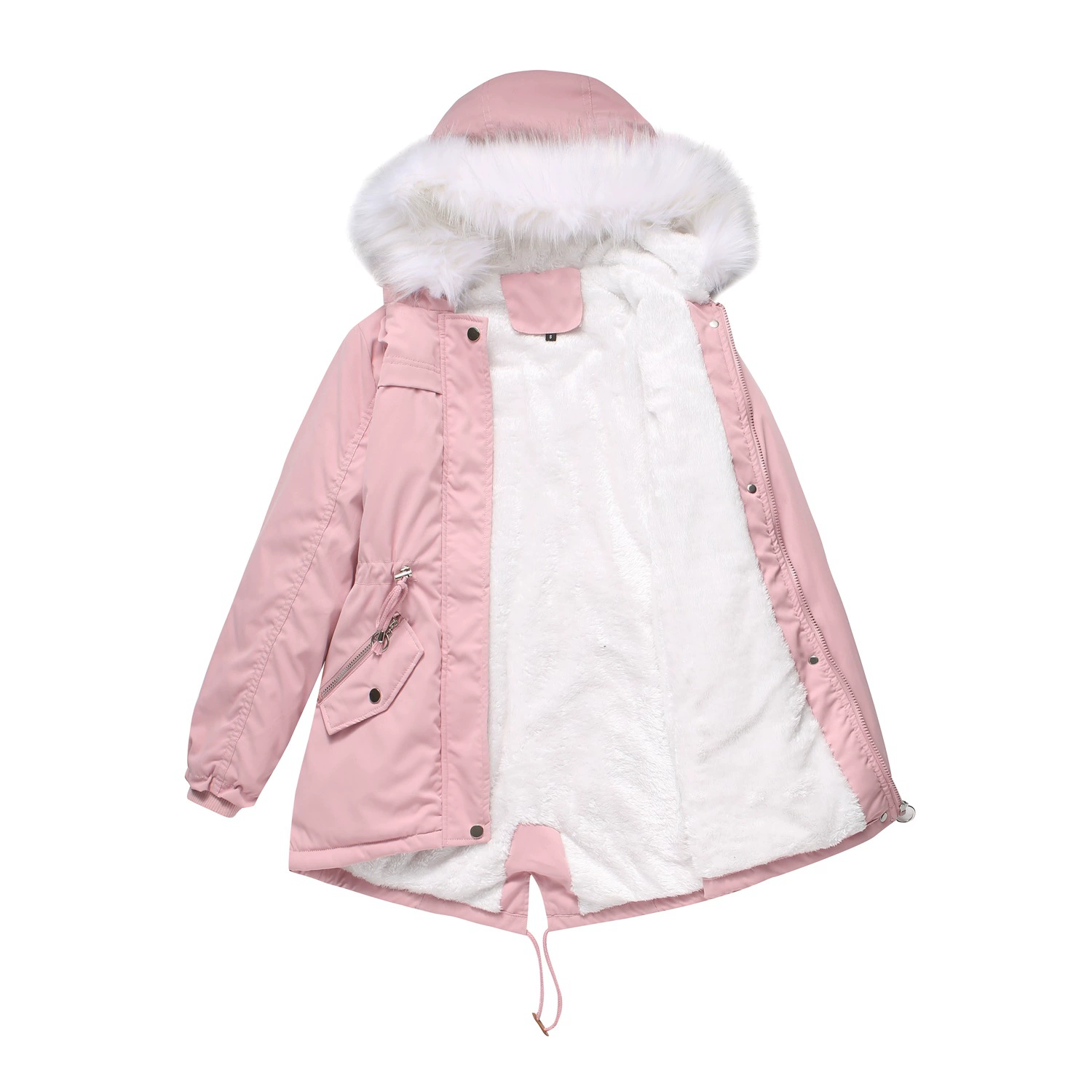 Winter Hooded Jacket Women with Fur Collar Plus Size S-4XL Middle Length Parkas Outwear Thick Warm Fleece Casual Coats WF180 white bubble coat