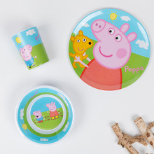 卡通粉紅小豬兒童餐具套裝可愛小豬盤 碗 杯三件套