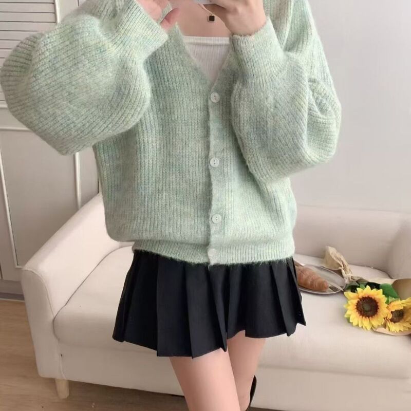 New Style Lazy Thick Knitted Wool Coat Sweater Autumn and Winter New Style Loose Slimming New Cardigan Top