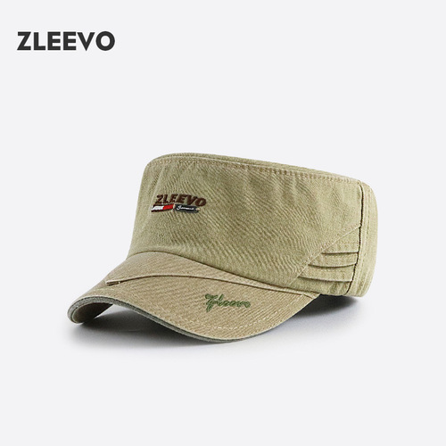 Yangguan/ZLEEVO Washed and Distressed Flat Top Hat Men's Sun Hat Women's Outdoor Leisure Military Hat Factory Direct Sales