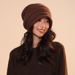 全羊毛纹理堆堆帽冬季新款显脸小针织帽简约休闲保暖毛线帽子冷帽