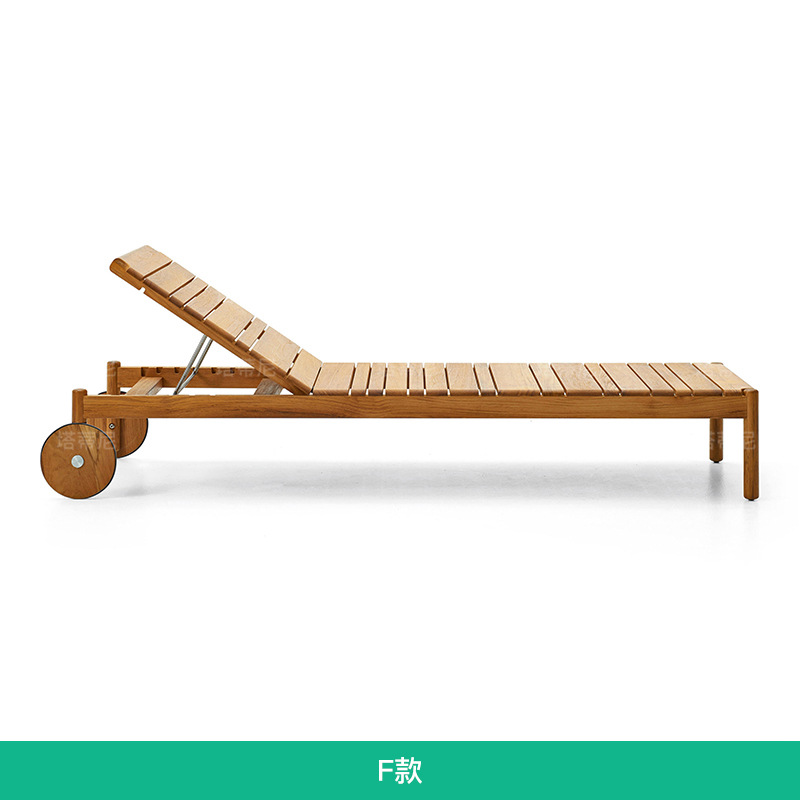 TECA al aire libre tumbado cama de ocio individual reclinable impermeable a prueba de sol piscina reclinable sofá cama de madera maciza muebles de patio image 12