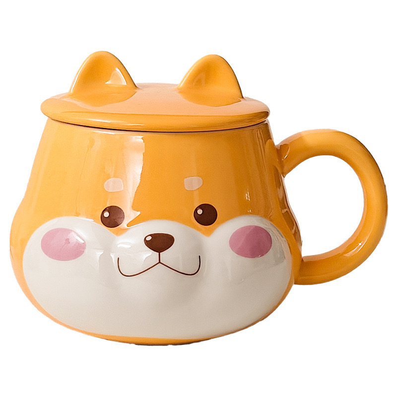 2024 Taza Shiba Inu creativa y linda con tapa, cuchara, taza de cerámica para el hogar de alto valor, taza de agua para parejas, regalo de mano