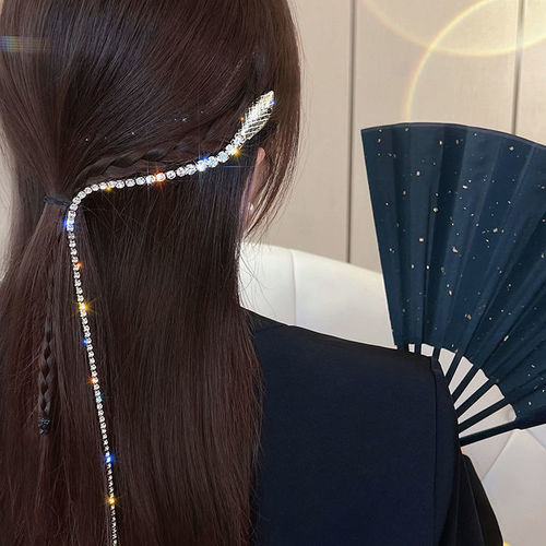 bling rhinestones fringe hair accessories headdress for hanfu fairy princess dress girls women personality sparkle tassel serpentine headwear braid hair rope